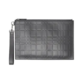 Burberry Calfskin Storage Bag Clutch Large Size Men's Gray