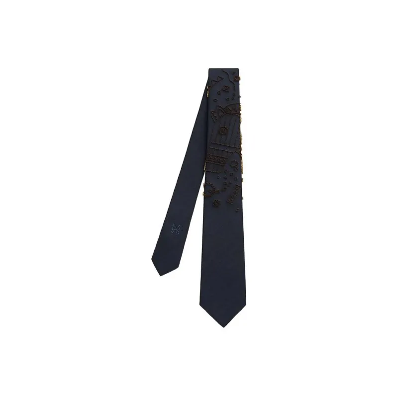 HERMES Tie Men's Marine Blue/Gold-0