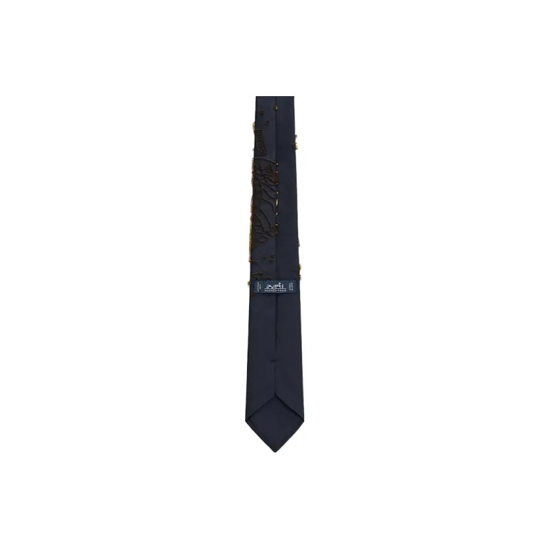 HERMES Tie Men's Marine Blue/Gold-1