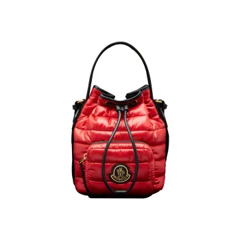Moncler Lacquered Finish Nylon With Leather Detail Bucket Bags Shoulder Bag Crossbody Bag Women's Red