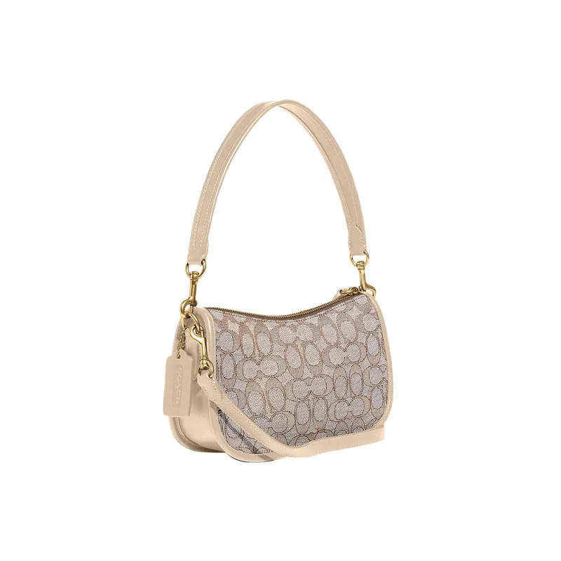 COACH Swinger Coated Canvas With Leather Shoulder Bag, Crossbody Bag, Handbag Women's Ivory White-1