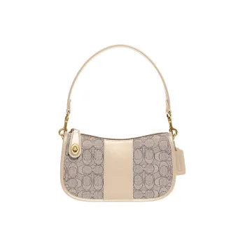 COACH Swinger Coated Canvas With Leather Shoulder Bag Crossbody Bag Handbags Women's Ivory White