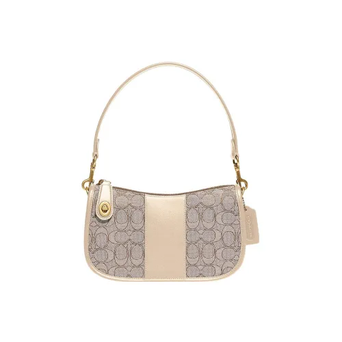COACH Swinger Coated Canvas With Leather Shoulder Bag Crossbody Bag Handbags Women's Ivory White