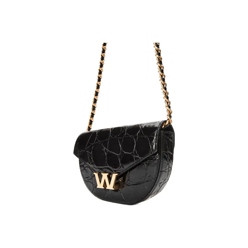 Alexander Wang Crocodile Embossed Cow Leather Crossbody Bag Shoulder Bag Women's Black-2
