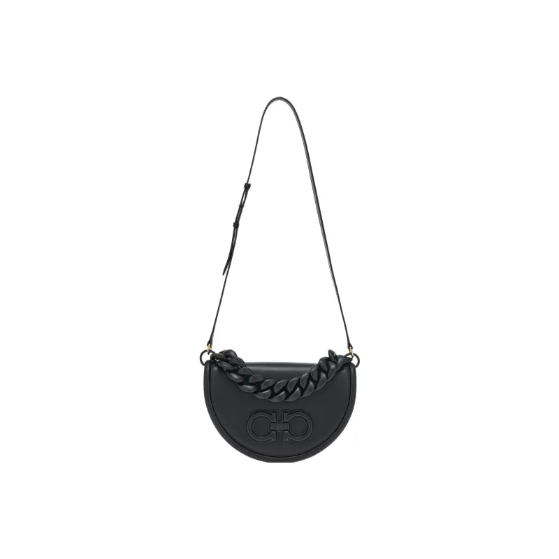 FERRAGAMO AURA Cow Leather Shoulder Bag Crossbody Bag Handbag Women's Black-3