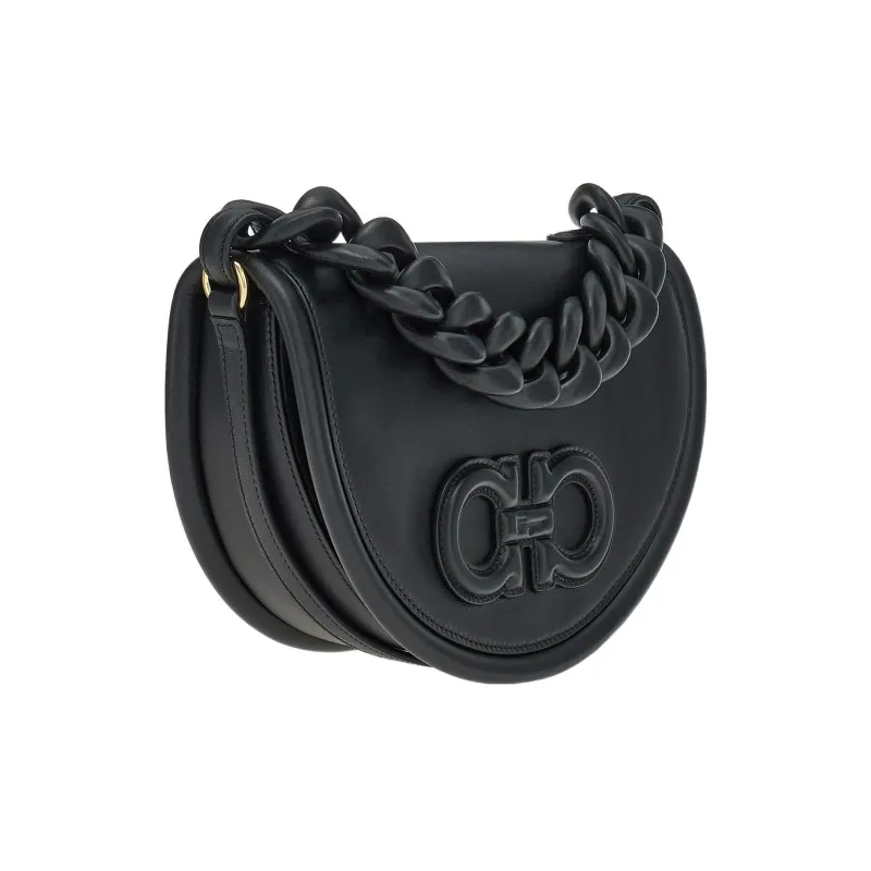 FERRAGAMO AURA Cow Leather Shoulder Bag Crossbody Bag Handbag Women's Black-1