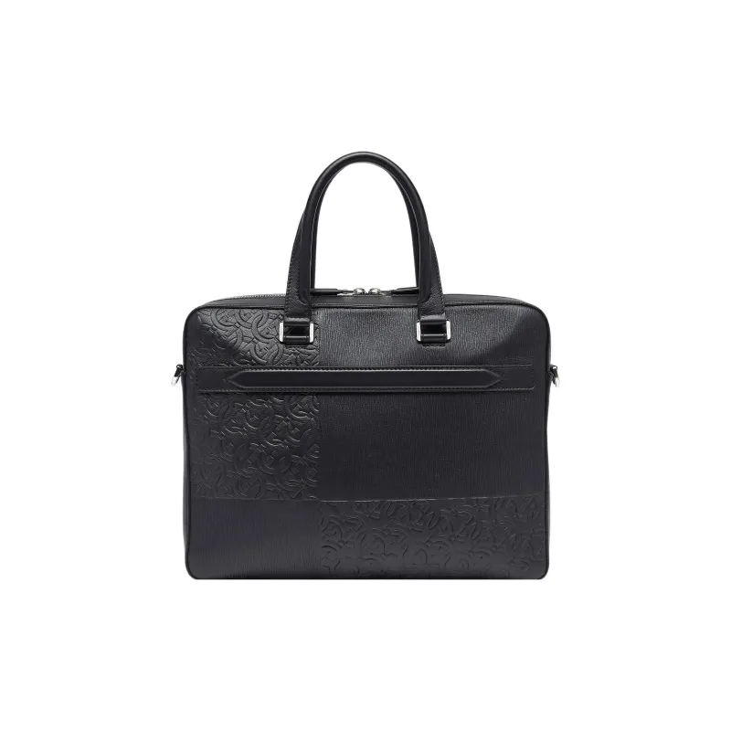 FERRAGAMO Calfskin With Recycled Nylon Portable One Shoulder Crossbody Business Bag Briefcase Men's Black-2