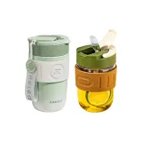 Soft Mist Green Insulated Cup 400ML+Matcha Green Glass Cup 360ML Set