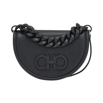 FERRAGAMO AURA Cow Leather Shoulder Bag Crossbody Bag Handbag Women's Black