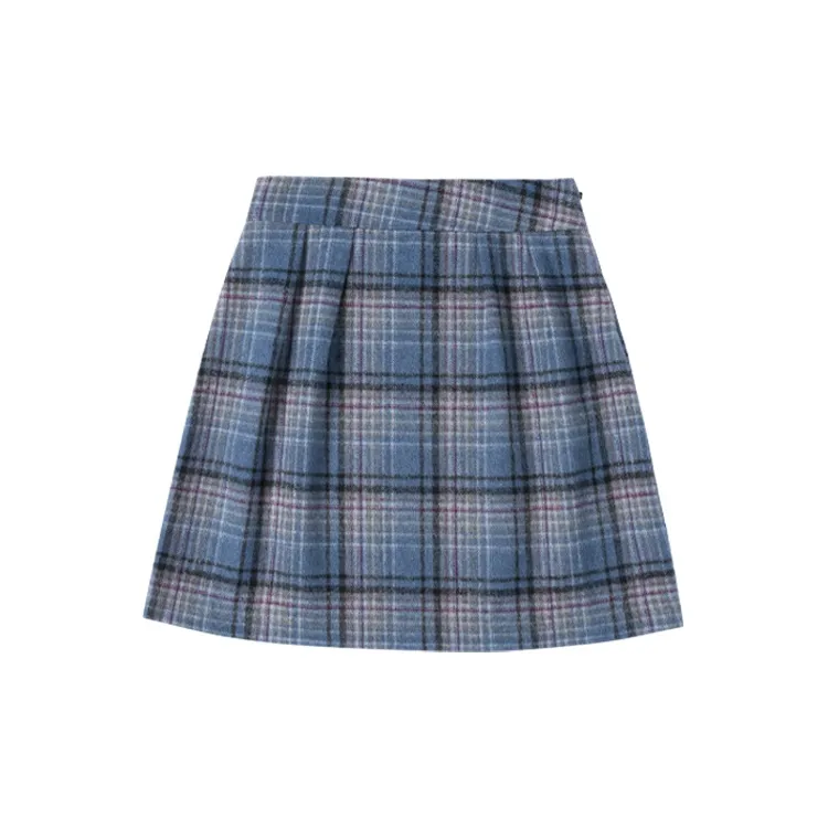 MeiHaoStore Casual Short Skirts Women's Blue Gray Plaid-1
