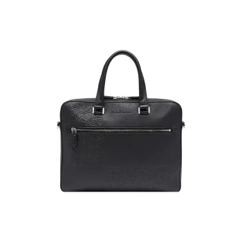 FERRAGAMO Calfskin With Recycled Nylon Portable One Shoulder Crossbody Business Bag Briefcase Men's Black
