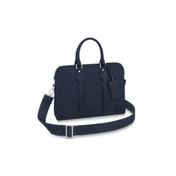 LOUIS VUITTON Cow Leather Shoulder Bag Crossbody Bag Handbag Briefcase Large Size Men's Marine Blue