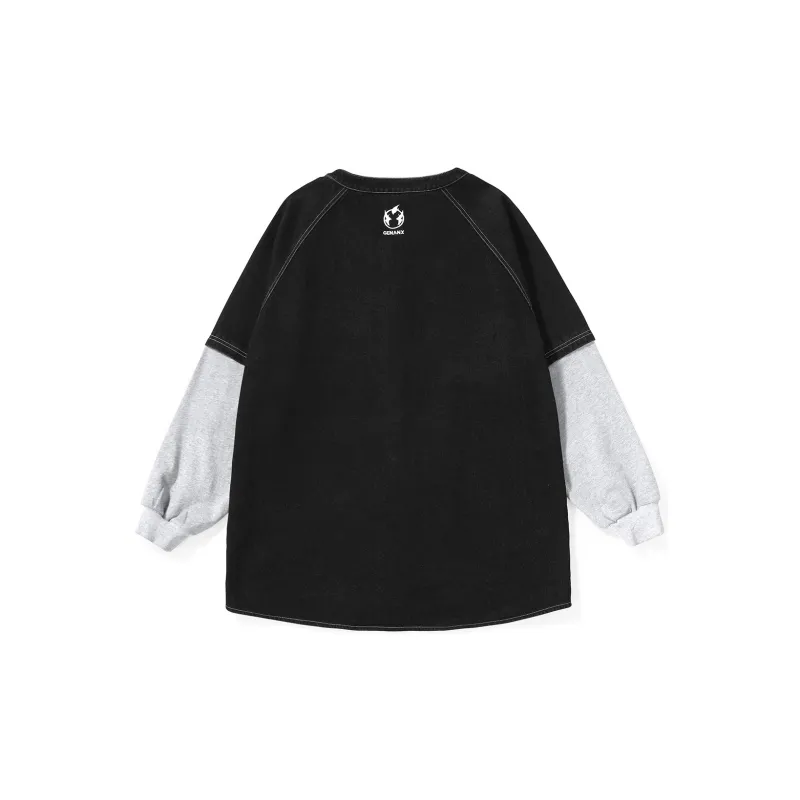 GENANX Loose Fit Mock Two Piece Jacket Unisex Black-1