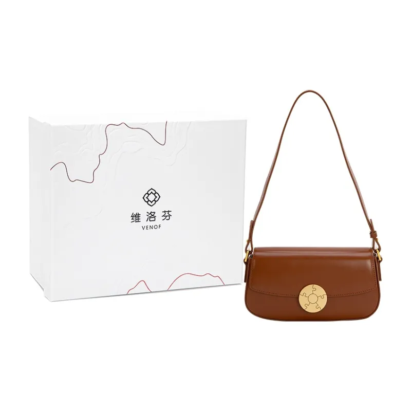 VENOF Cow Leather Shoulder Bag Trumpets Women's Pear Brown/Vintage Red/Fran White-5
