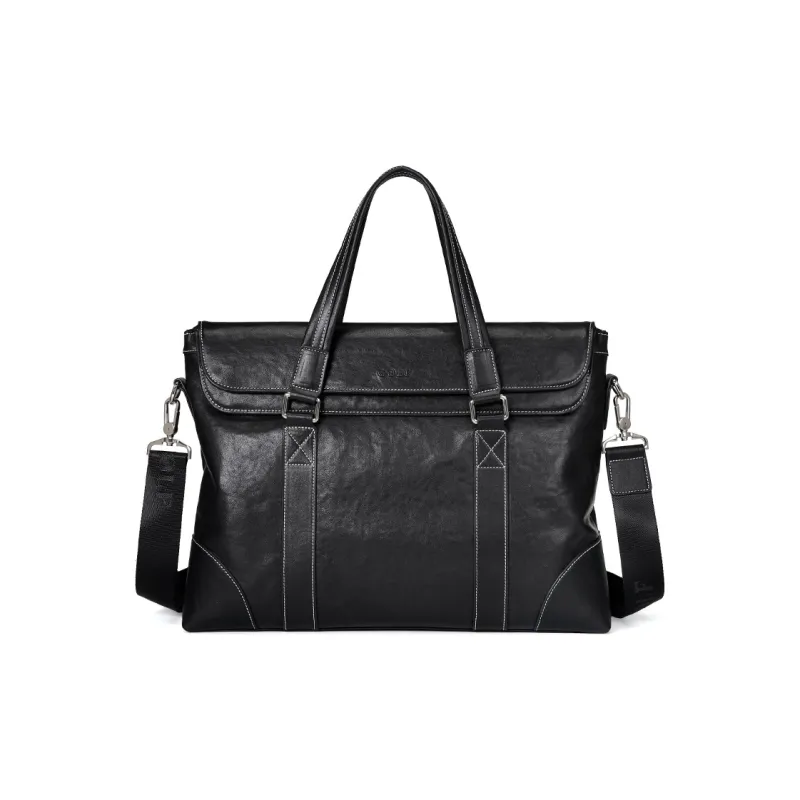 GOLF Top Grain Cow Leather 15 Inch Laptop Bag, Crossbody Bag, Genuine Leather Briefcase Tubas Men's Black-1