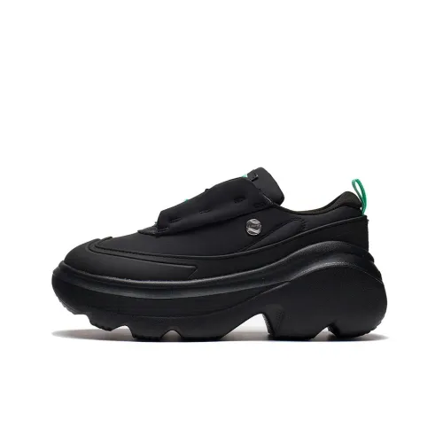 LiNing Puff Cushioned Anti Slip Wear Resistant Lightweight Height Increasing Low Top Casual Shoes Women's Black Green