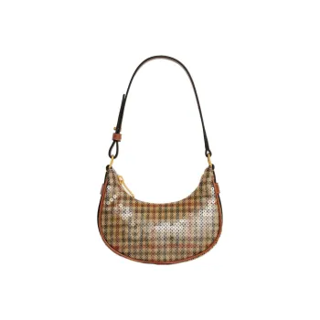 CELINE AVA Fabric With Sequins Cow Leather Patchwork Binding Handbag Shoulder Bag Mini Women's Multicolor Plaid