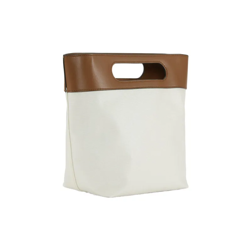 GANNI Canvas With Leather Tote Bag, Shopping Bag, Shoulder Bag, Crossbody Bag, Handbag Trumpets Women's Light Umber-1