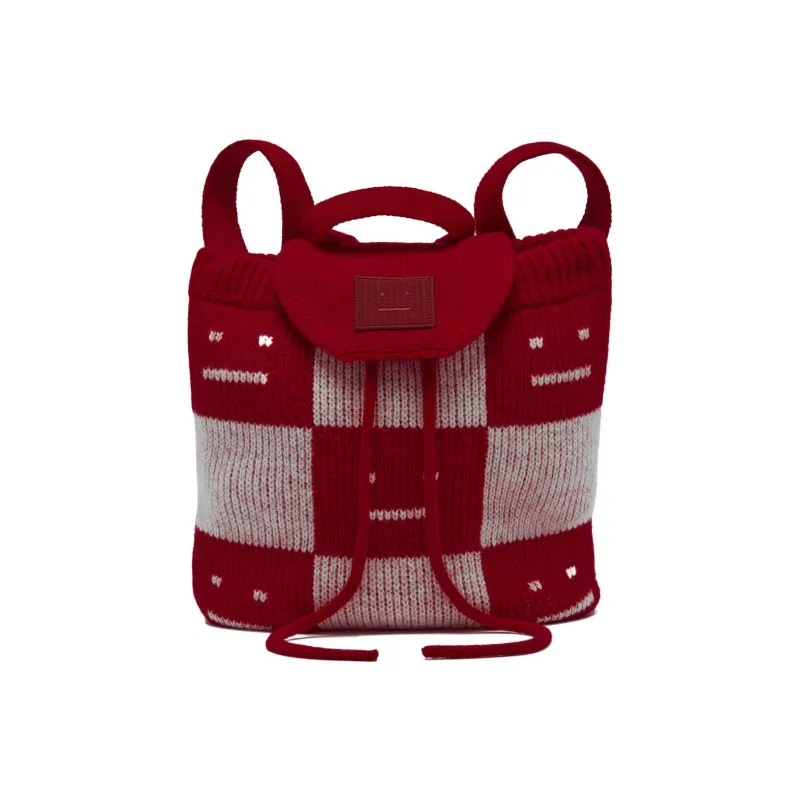Acne Studios Wool Backpack Unisex Red And White Plaid-1
