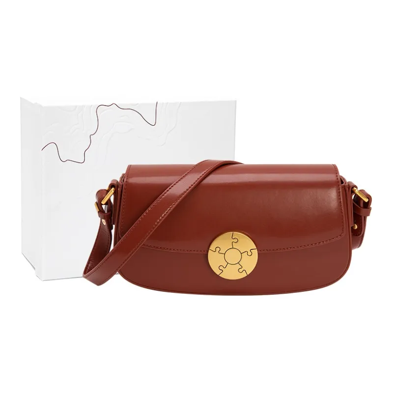 VENOF Cow Leather Shoulder Bag Trumpets Women's Pear Brown/Vintage Red/Fran White-6