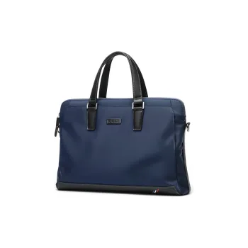 GOLF Cowhide Leather Laptop Bag Shoulder Bag Crossbody Bag Briefcase Large Size Men's Blue & Black