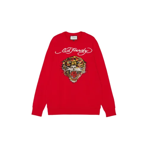 Ed Hardy Sweatshirts Men Warm Fluorescent Rose Red E1OWM068