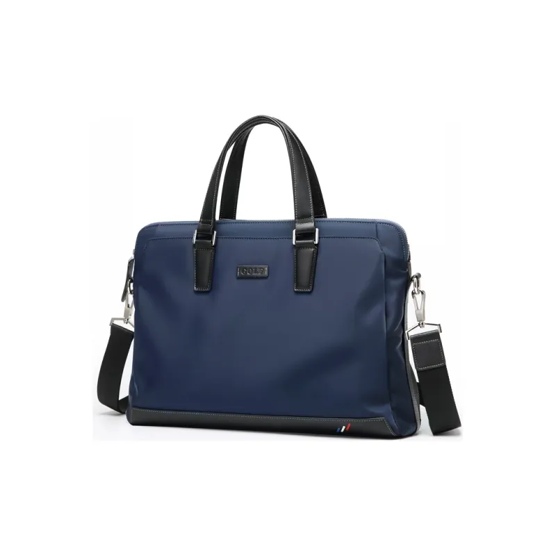 GOLF Cowhide Leather Laptop Bag Shoulder Bag Crossbody Bag Briefcase Large Size Men's Blue & Black-3