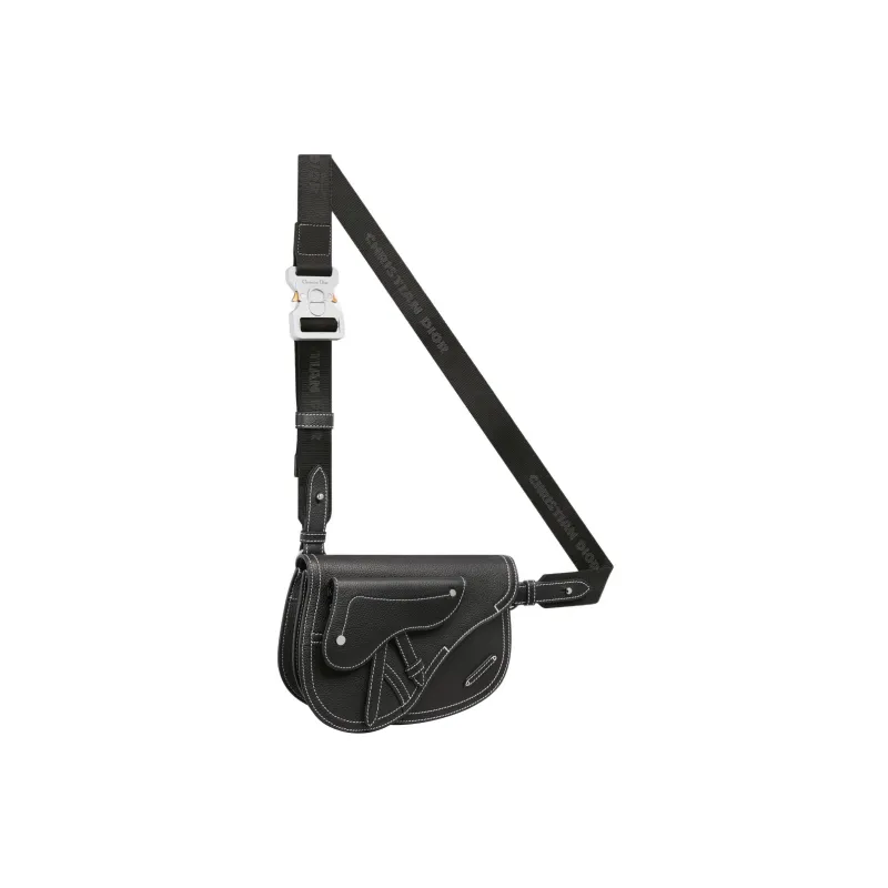 DIOR Grained Calfskin Saddle Bag, One Shoulder Crossbody Bag, Sling Bag, Fanny Pack Men's Black-3