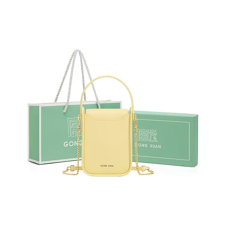 Gong Xuan Cow Leather Portable Crossbody Cell Phone Pouch Trumpets Women's Sunlight Yellow-0
