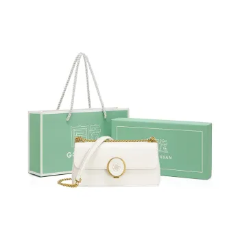 Gong Xuan Cow Leather Shoulder Bag, Handbag, Crossbody Bag Women's Elegant White
