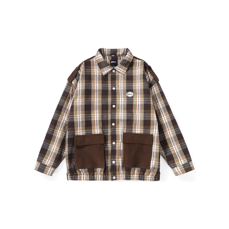 GENANX Striped Checker Lapel Loose Fit Puffer Jacket Unisex-1