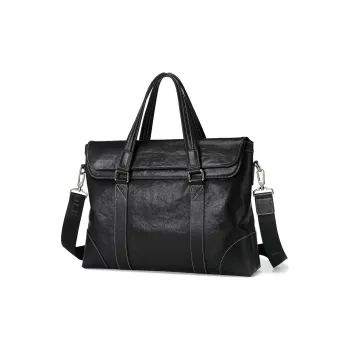 GOLF Top Grain Cow Leather 15 Inch Laptop Bag, Crossbody Bag, Genuine Leather Briefcase Large Size Men's Black