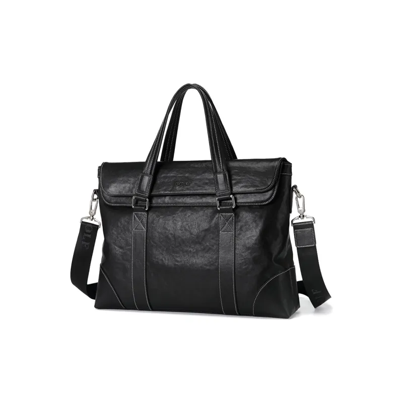 GOLF Top Grain Cow Leather 15 Inch Laptop Bag, Crossbody Bag, Genuine Leather Briefcase Tubas Men's Black-0