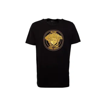 FANSIZHE Crew Neck Patterned Print Pullover Short Sleeved T Shirt Men's Black