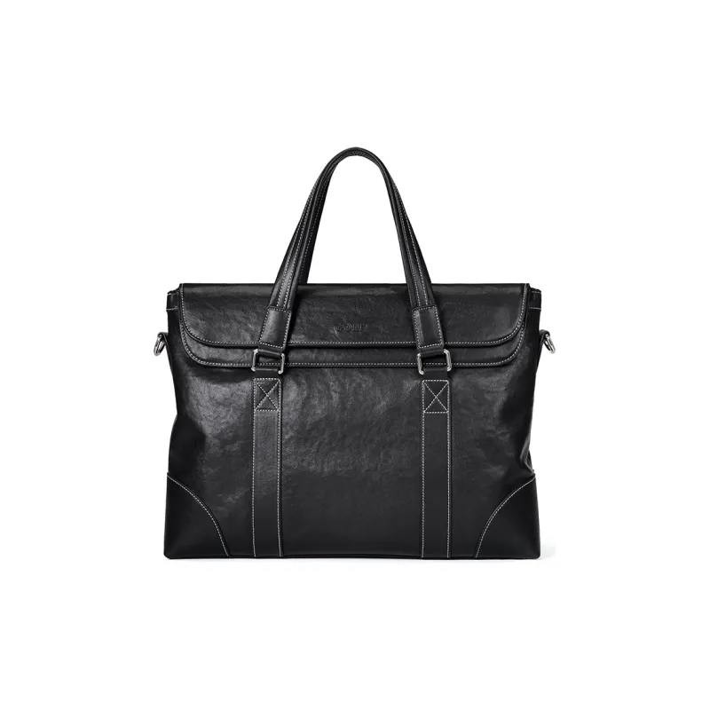 GOLF Top Grain Cow Leather 15 Inch Laptop Bag, Crossbody Bag, Genuine Leather Briefcase Tubas Men's Black-2