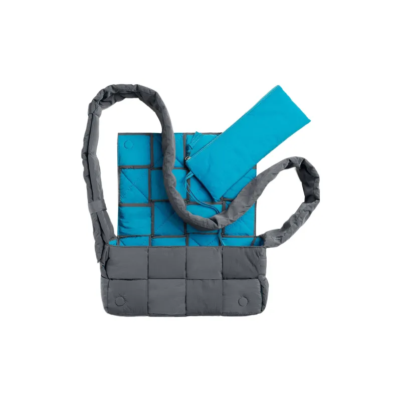 Bottega Veneta PaddedCASSETTE Fabric Pillow Bag, Shoulder Bag, Crossbody Bag Medium Size Men's Lightning Gray/Pool Blue-3