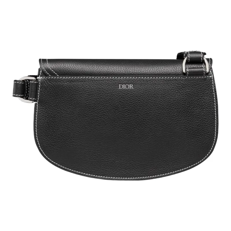 DIOR Grained Calfskin Saddle Bag, One Shoulder Crossbody Bag, Sling Bag, Fanny Pack Men's Black-1