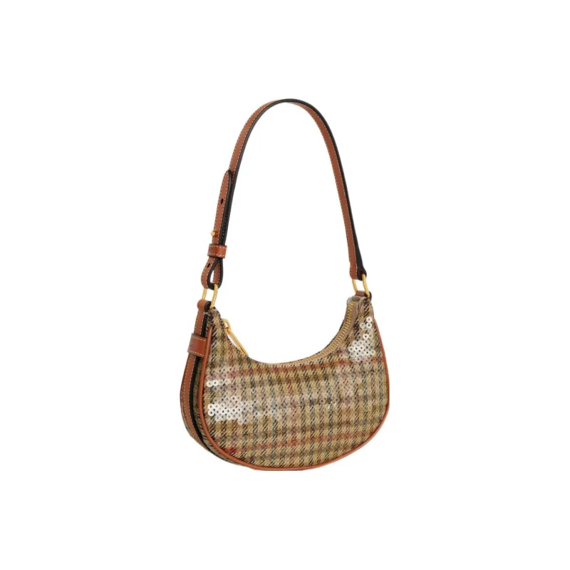 CELINE AVA Fabric With Sequins Cow Leather Patchwork Binding Handbag Shoulder Bag Mini Women's Multicolor Plaid-1