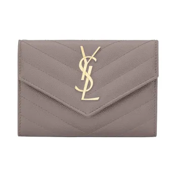 SAINT LAURENT CASSANDRE Cow Leather Envelope Bag Wallet Small Size Women's Gray