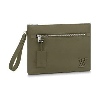 LOUIS VUITTON Cow Leather Clutch Regular Men's Khaki Green
