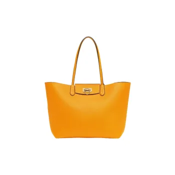 FERRAGAMO GANCINI Stamped Calfskin Tote Bag Shopping Bag Shoulder Bag Handbag Small Size Women's Orange