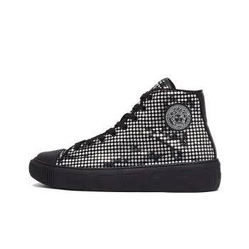 VERSACE Stylish Skateboarding Shoes Men's Black Silver