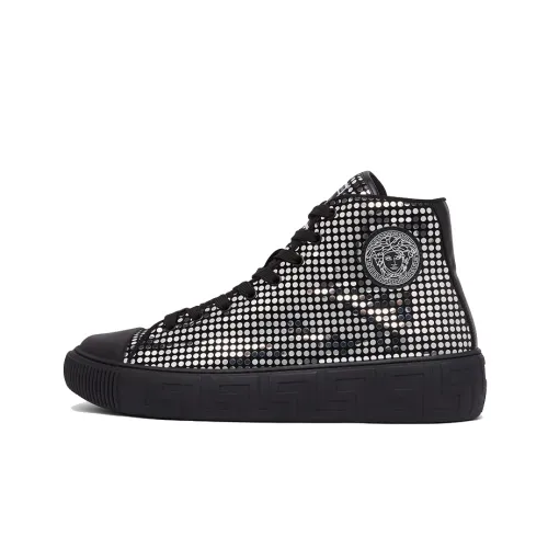 VERSACE Stylish Skateboarding Shoes Men's Black Silver