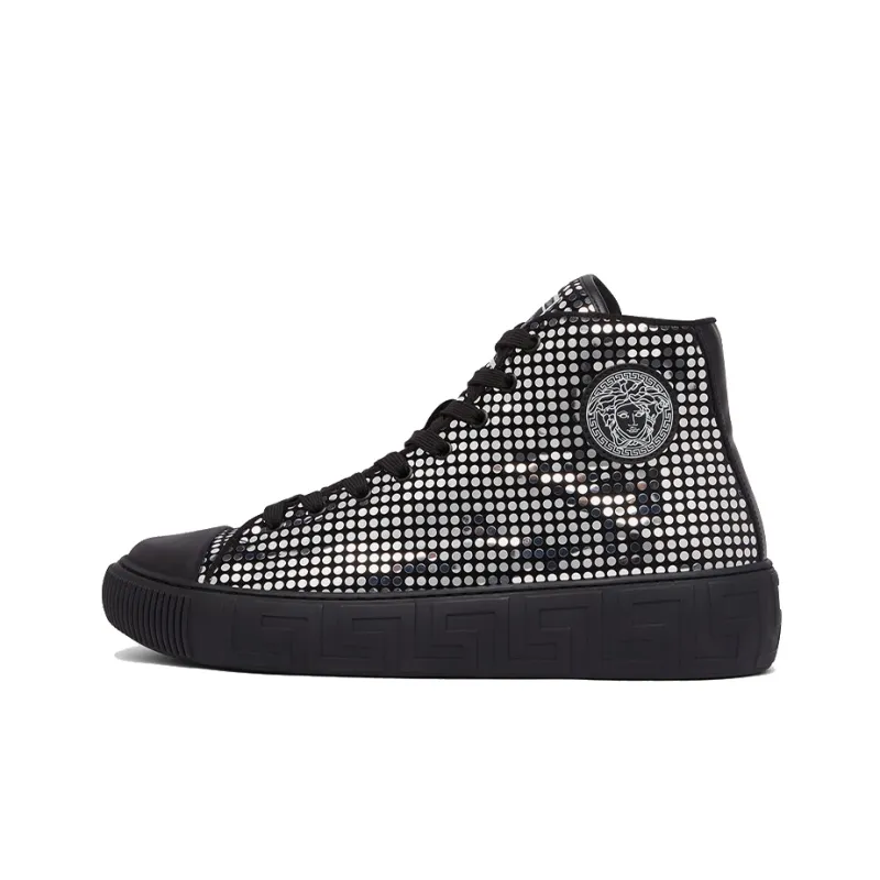 VERSACE Stylish Skateboarding Shoes Men's Black Silver-0