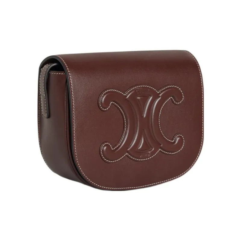 CELINE Cuir Triomphe Smooth Calf Leather Handbag Shoulder Bag Crossbody Bag Women's Burgundy-1