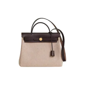 HERMES Herbag Zip Canvas With Leather Handbag, Shoulder Bag, Crossbody Bag Women's Beige/Ebony