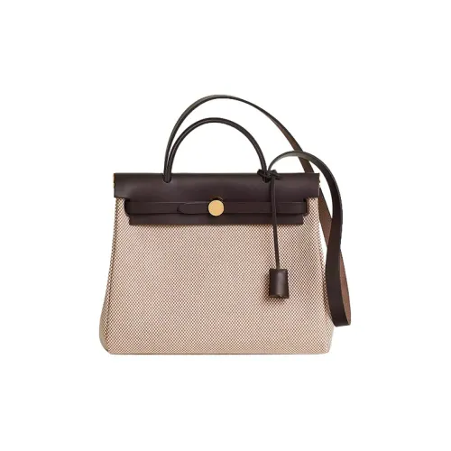 HERMES Herbag Zip Canvas With Leather Handbag, Shoulder Bag, Crossbody Bag Women's Beige/Ebony