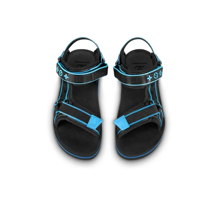 LOUIS VUITTON Panama Beach Sandals Men's Black Blue-4