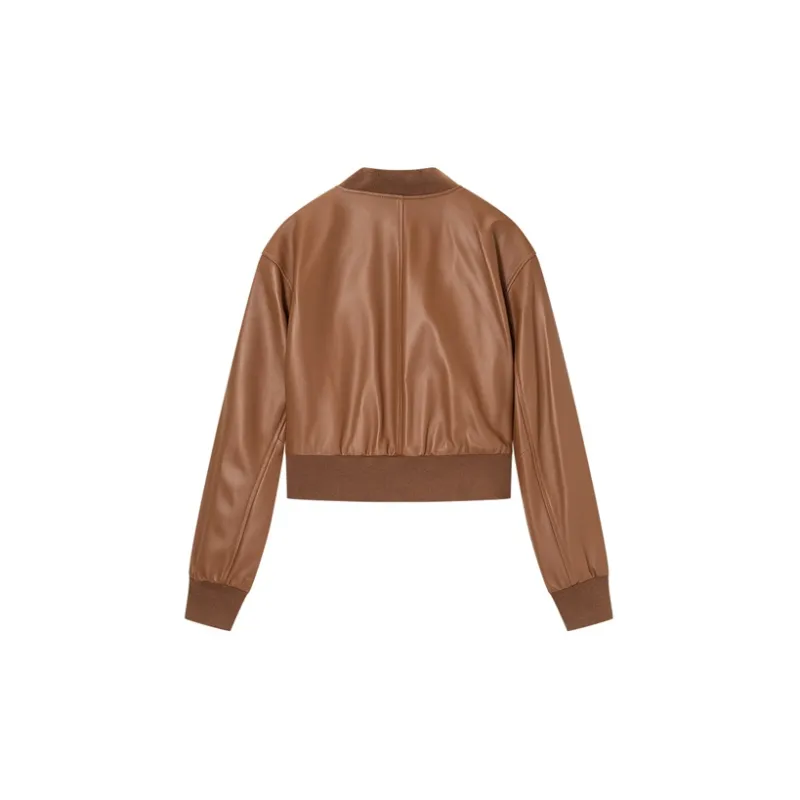 DKNY Leather Jackets Women's Dark Coffee-1