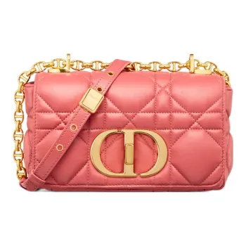 DIOR Caro Calfskin Handheld Shoulder Bag Crossbody Bag Small Size Women's Pink Coral